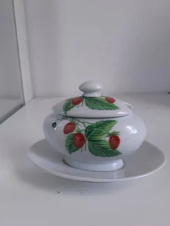 Moutardier en porcelaine de Paris décor les fruits sauvages