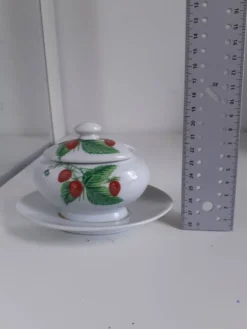 Moutardier en porcelaine de Paris décor les fruits sauvages
