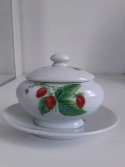 Moutardier en porcelaine de Paris décor les fruits sauvages