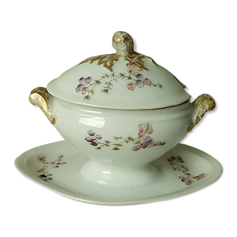 Moutardier sur dormant en porcelaine paris Limoges decor floral