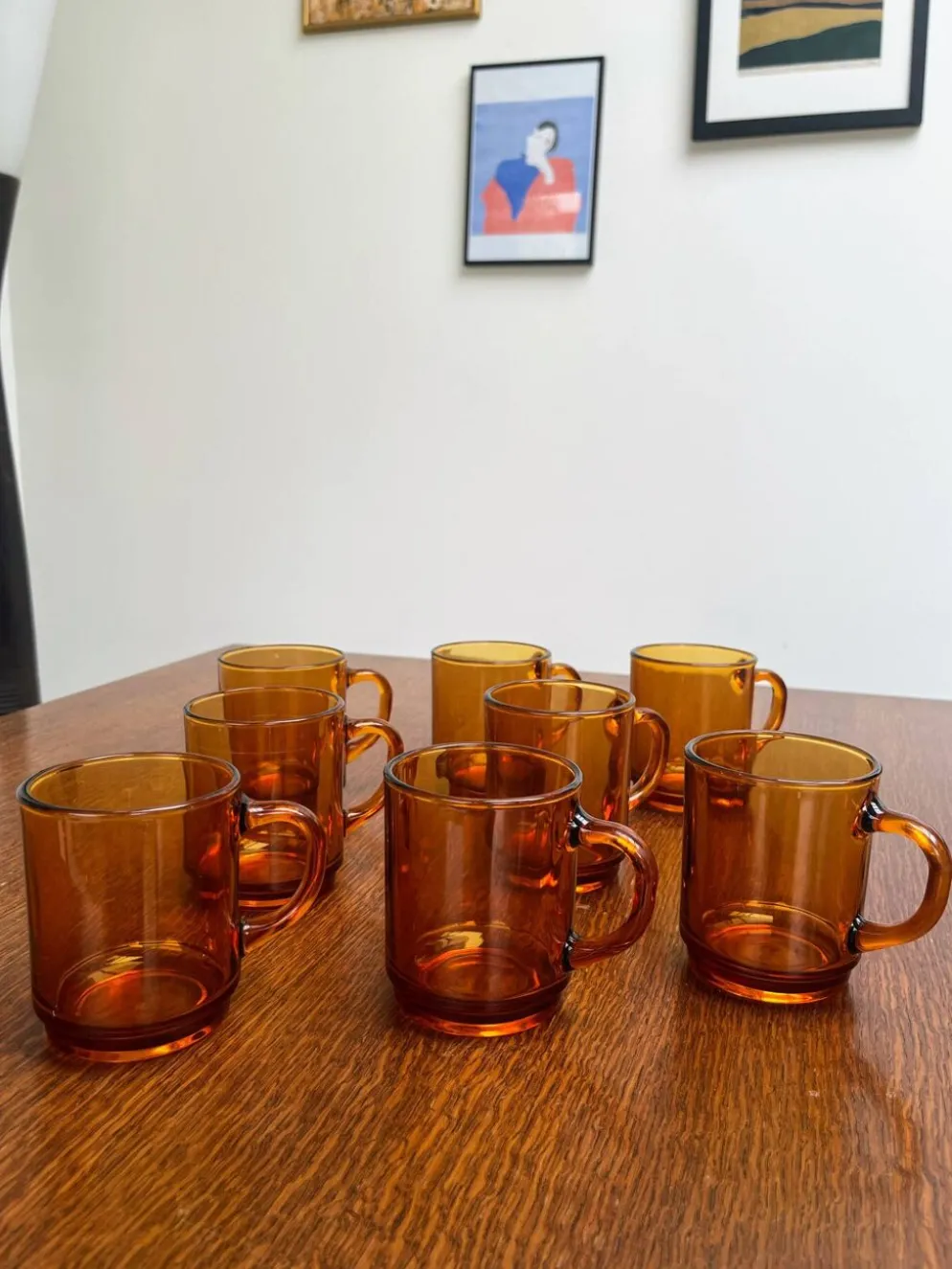 8 mugs vintage Duralex en verre ambré