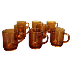 8 mugs vintage Duralex en verre ambré