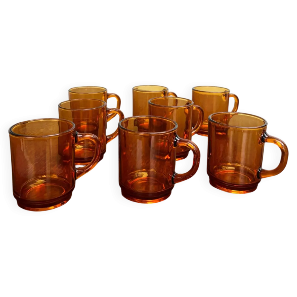8 mugs vintage Duralex en verre ambré