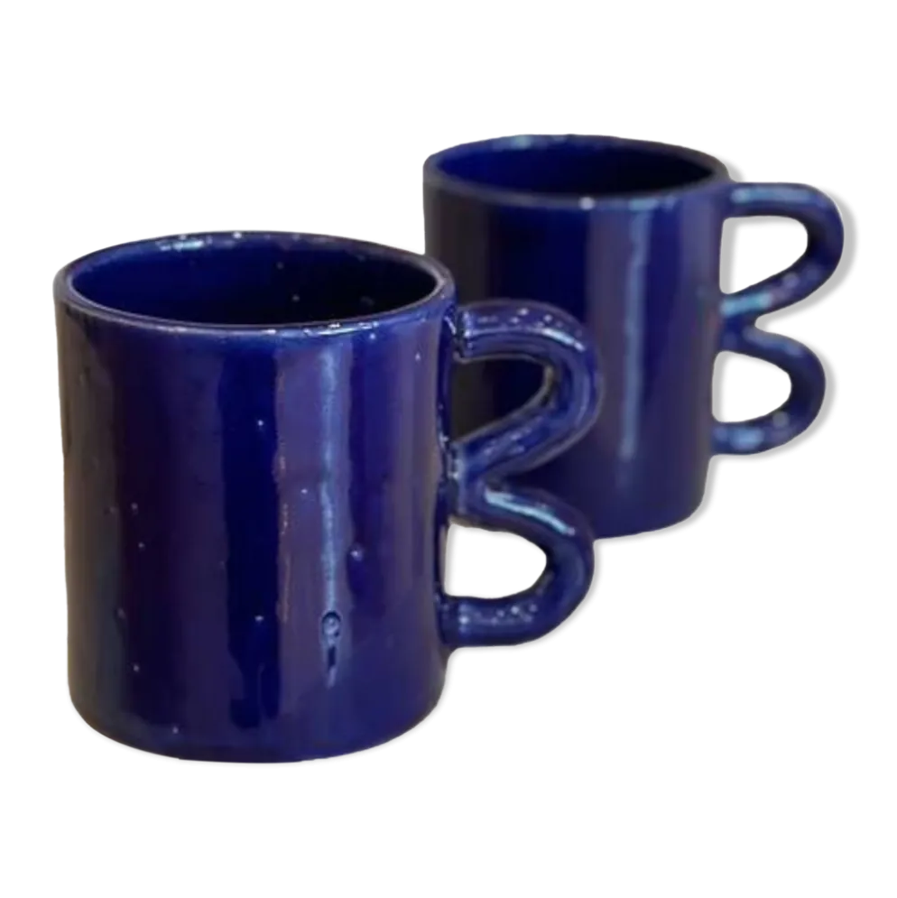Mug tasse céramique anse vague graphique design coloré Bleu majorelle Klein
