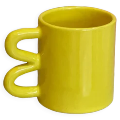Mug tasse céramique anse vague graphique design coloré jaune citron