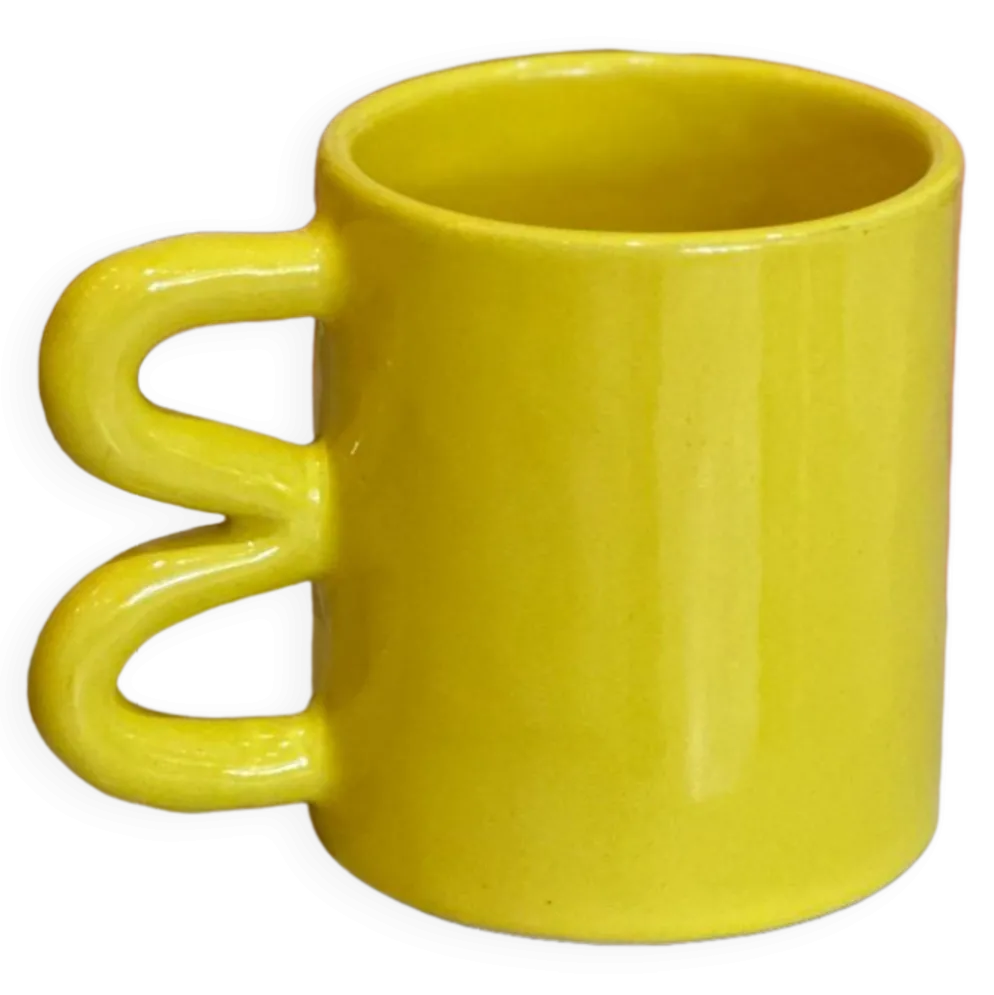 Mug tasse céramique anse vague graphique design coloré jaune citron