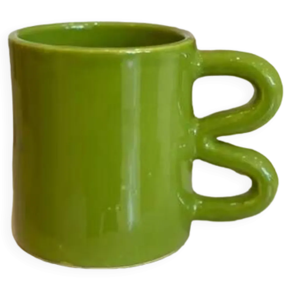 Mug tasse céramique anse vague graphique design coloré vert pomme acidulé