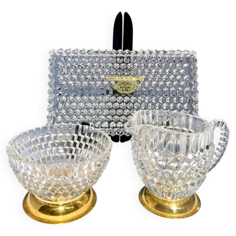 Nécessaire à café en cristal de Bohême doré à l’or fin – Années 60/80