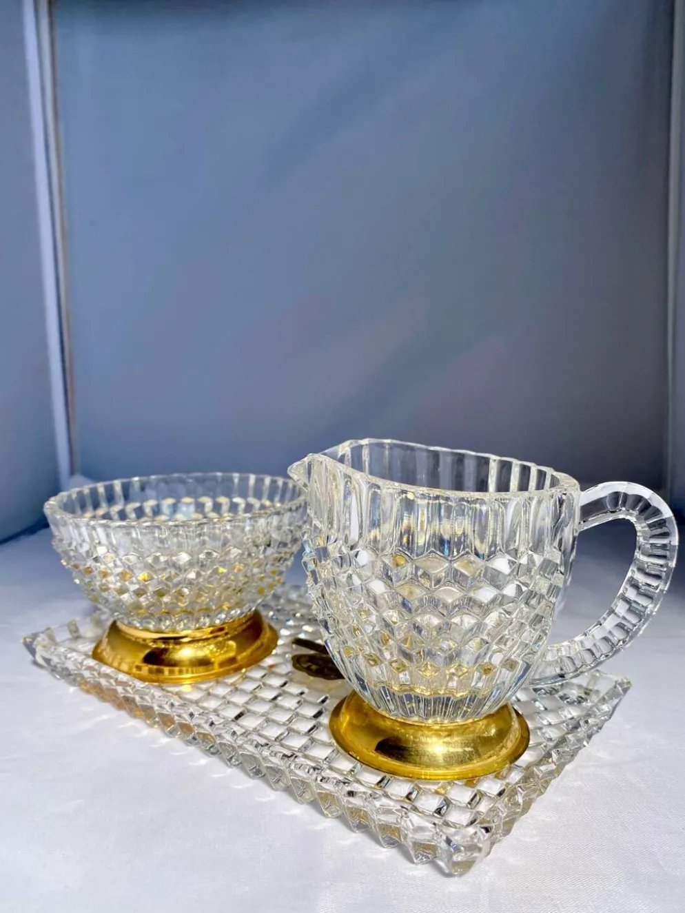 Nécessaire à café en cristal de Bohême doré à l’or fin – Années 60/80