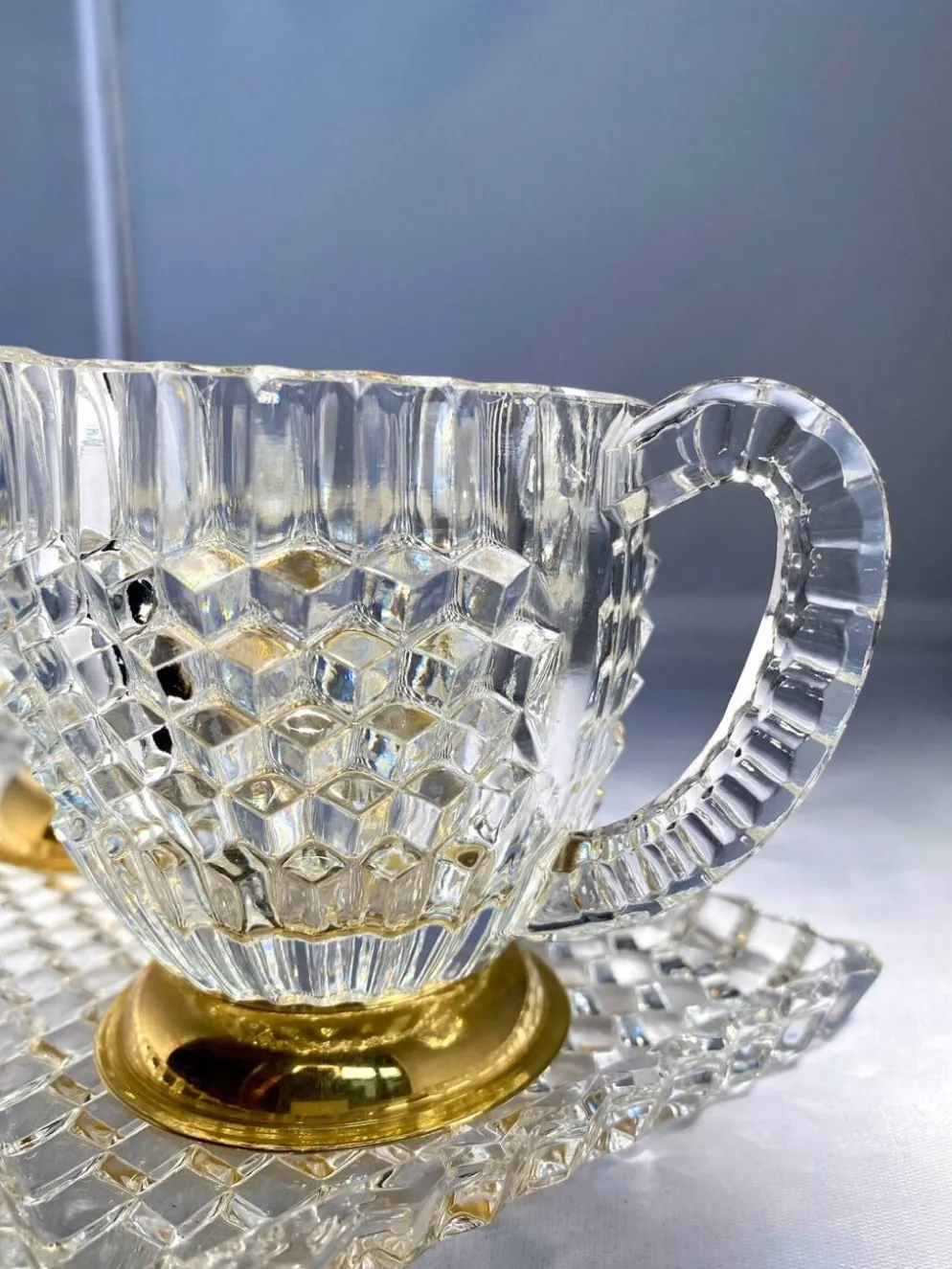 Nécessaire à café en cristal de Bohême doré à l’or fin – Années 60/80