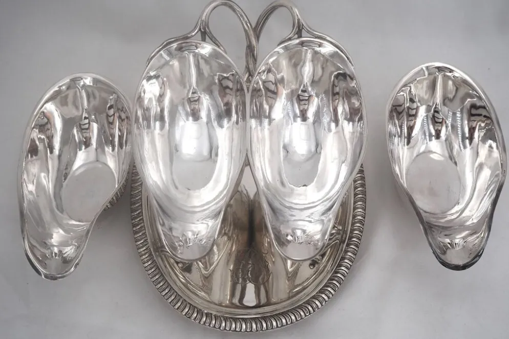 Odiot, saucière double + doublures, argent Minerve, excellent état, XIX, 1,798 kg