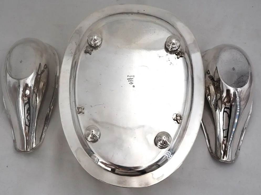 Odiot, saucière double + doublures, argent Minerve, excellent état, XIX, 1,798 kg