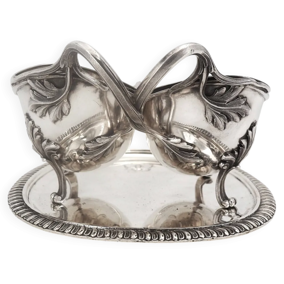 Odiot, saucière double + doublures, argent Minerve, excellent état, XIX, 1,798 kg