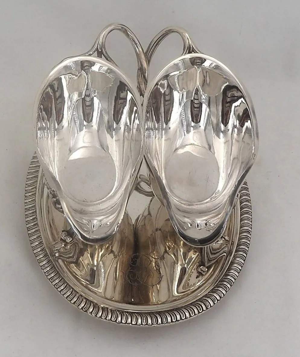Odiot, saucière double + doublures, argent Minerve, excellent état, XIX, 1,798 kg