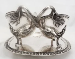 Odiot, saucière double + doublures, argent Minerve, excellent état, XIX, 1,798 kg