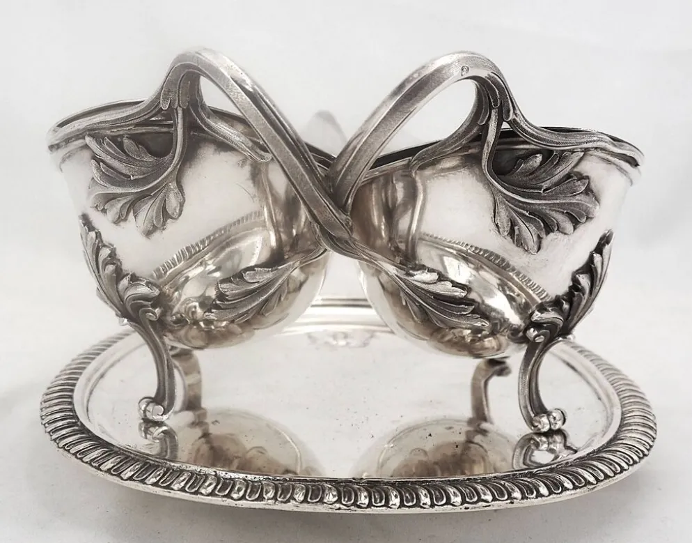 Odiot, saucière double + doublures, argent Minerve, excellent état, XIX, 1,798 kg