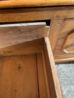 Old wooden baker's chest with storage drawers