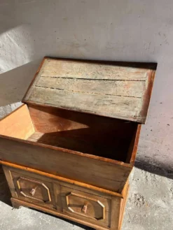 Old wooden baker's chest with storage drawers