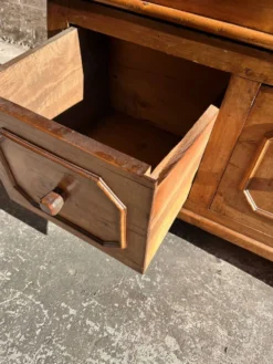 Old wooden baker's chest with storage drawers