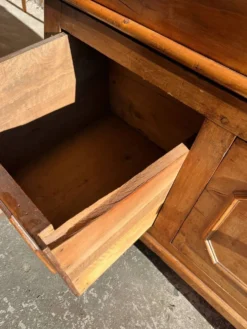 Old wooden baker's chest with storage drawers