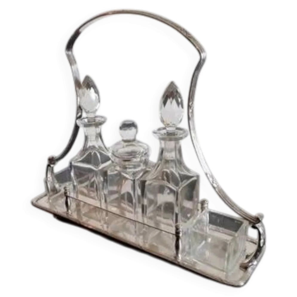 Orfèvre Bouillet bourdelle / Service à condiments en métal argenté et verre