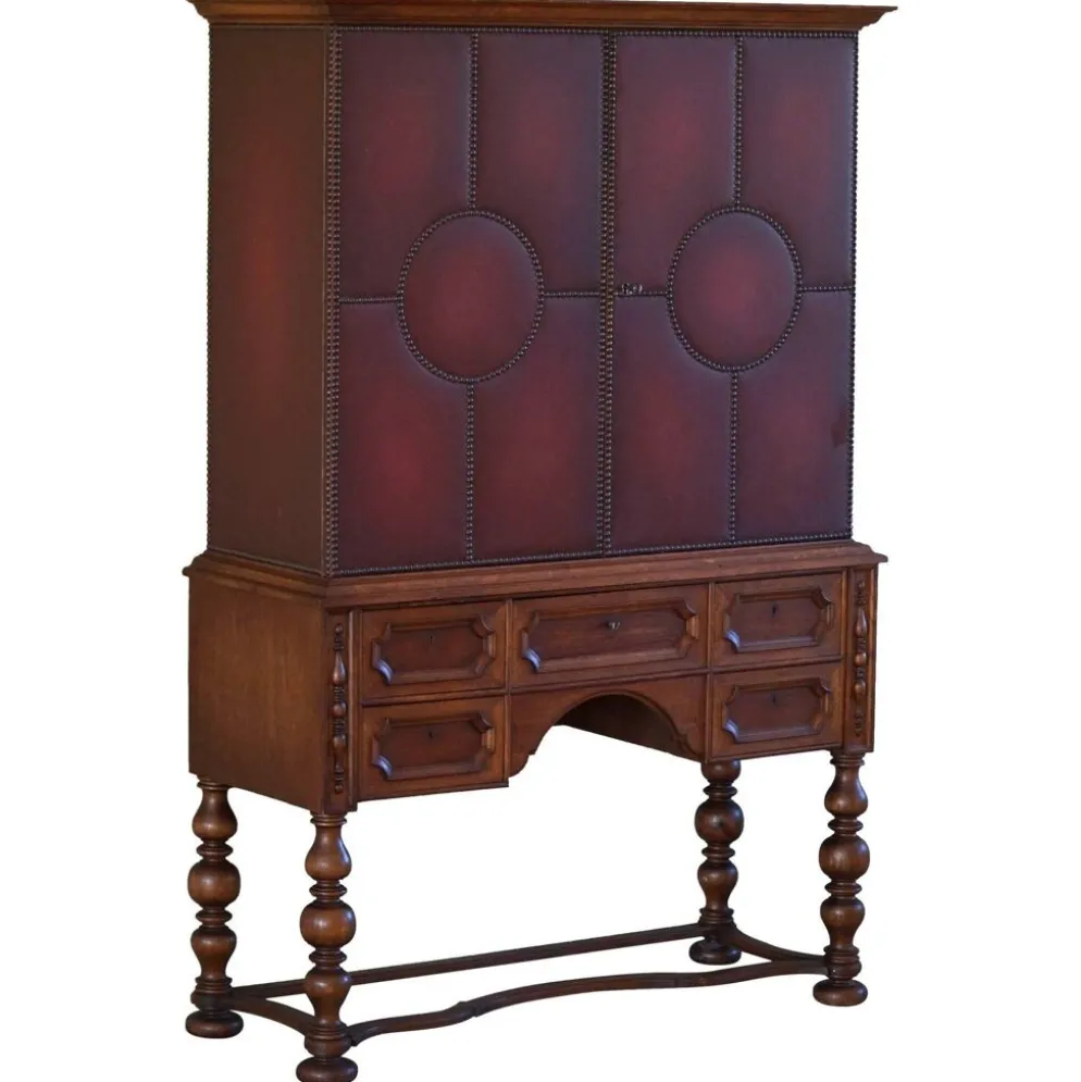 Otto Schulz, armoire moderne suédoise en cuir, chêne et clous en laiton, années 1930