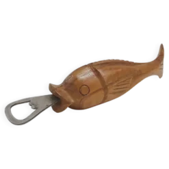 Ouvre-bouteille en bois vintage en forme de poisson, années 1970
