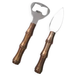 Ouvre bouteille et couteau manche bambou laiton