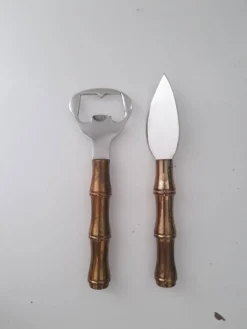 Ouvre bouteille et couteau manche bambou laiton