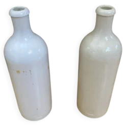 Paire ancienne bouteille mkm grès émaillé beige + blanc cuisine vintag