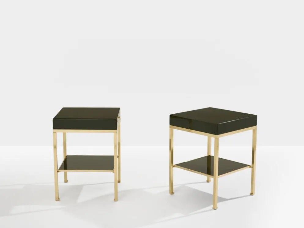 Paire bouts de canapé laque verte laiton Guy Lefevre Maison Jansen 1970