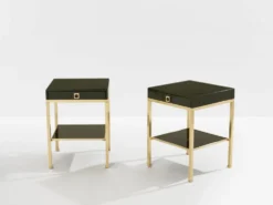Paire bouts de canapé laque verte laiton Guy Lefevre Maison Jansen 1970