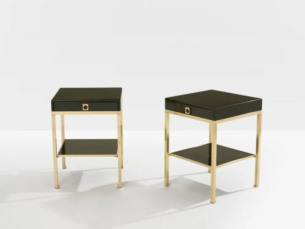 Paire bouts de canapé laque verte laiton Guy Lefevre Maison Jansen 1970
