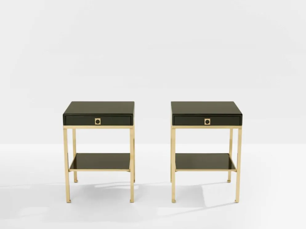 Paire bouts de canapé laque verte laiton Guy Lefevre Maison Jansen 1970