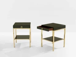 Paire bouts de canapé laque verte laiton Guy Lefevre Maison Jansen 1970