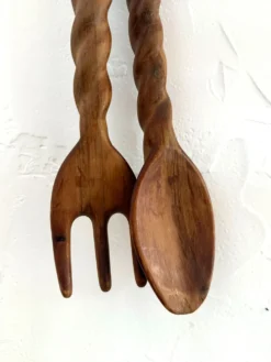 Paire cuillère & fourchette en bois sculpté XXL