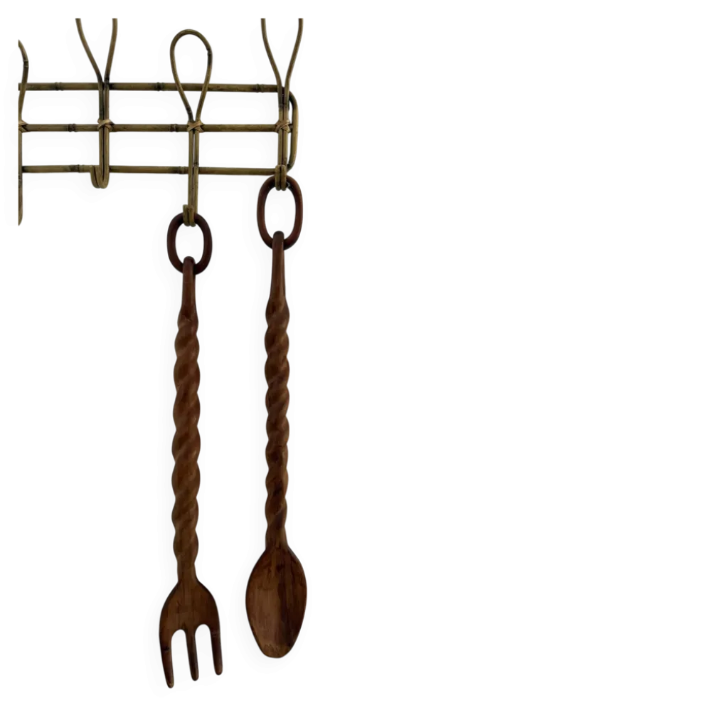 Paire cuillère & fourchette en bois sculpté XXL