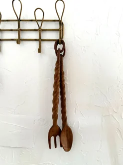 Paire cuillère & fourchette en bois sculpté XXL