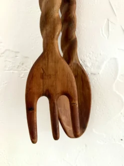 Paire cuillère & fourchette en bois sculpté XXL
