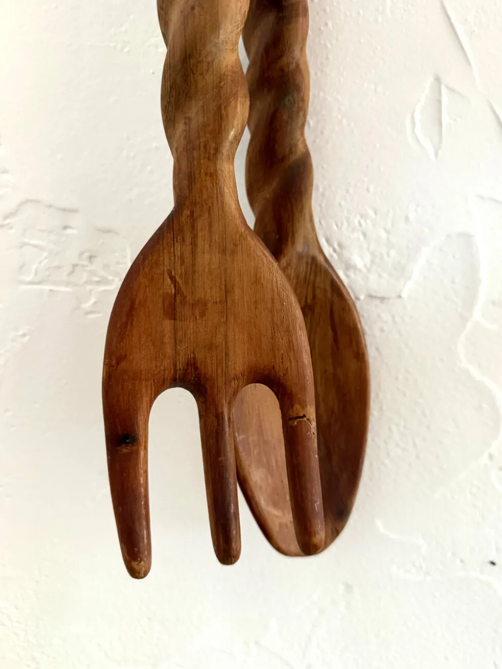Paire cuillère & fourchette en bois sculpté XXL