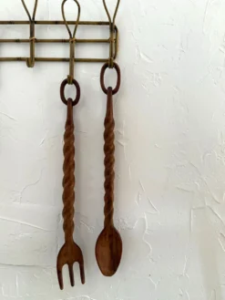Paire cuillère & fourchette en bois sculpté XXL