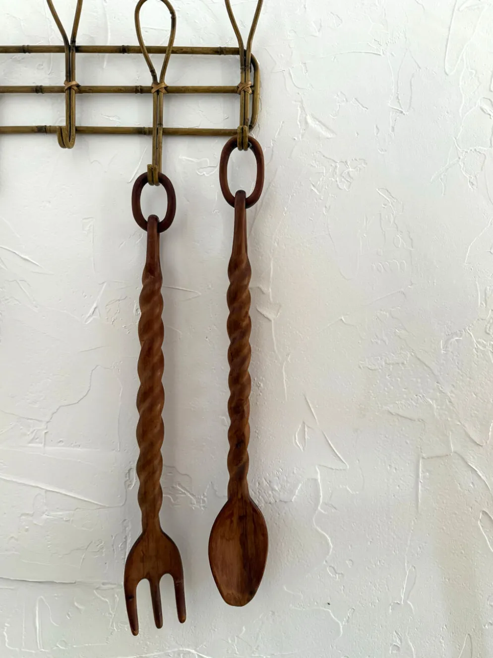 Paire cuillère & fourchette en bois sculpté XXL