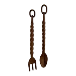 Paire cuillère & fourchette en bois sculpté XXL