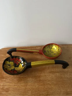 Paire cuillères XL bois russes époque URSS