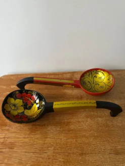 Paire cuillères XL bois russes époque URSS