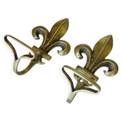 Paire d’anciennes patères fleur de lys en bronze doré
