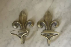 Paire d’anciennes patères fleur de lys en bronze doré