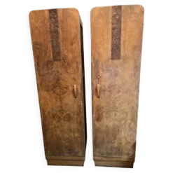 Paire d armoires art deco 1930 en loupe d orme ouvrants a une porte