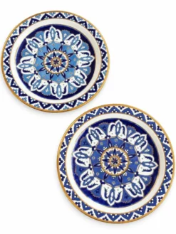 Paire d'assiettes en céramique peintes à la main vintage de Rhodes – Ibiscus Keramik – 24K