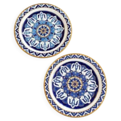 Paire d'assiettes en céramique peintes à la main vintage de Rhodes – Ibiscus Keramik – 24K